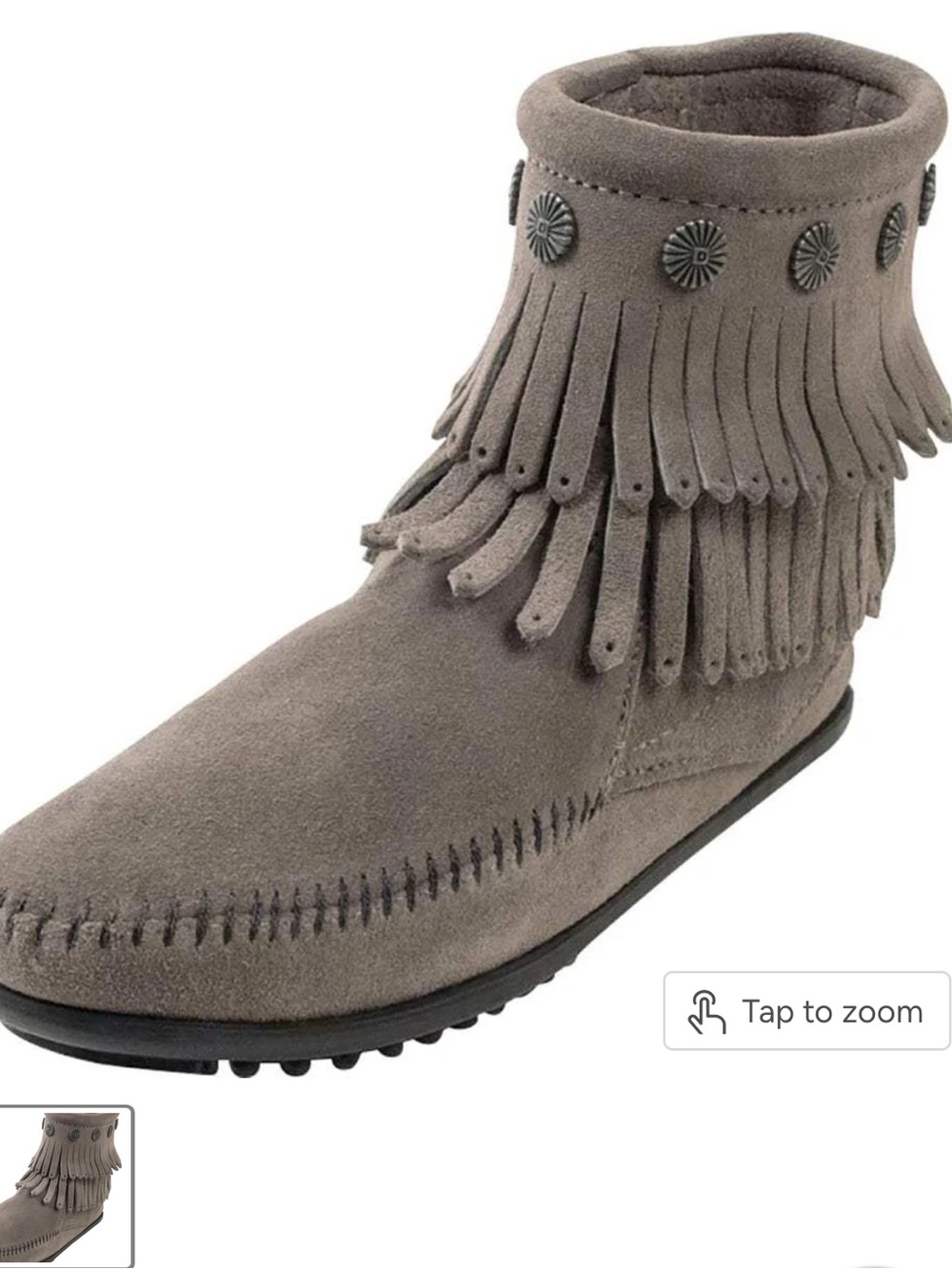 Minnetonka Grey Double Fringe Side Zip Boot